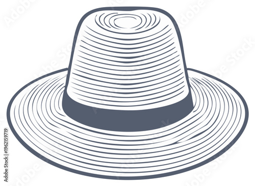 Simple vector illustration of a stylish straw hat with a wide brim and band perfect for summer fashion