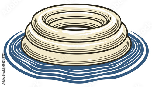 White inflatable ring floating on blue wavy water