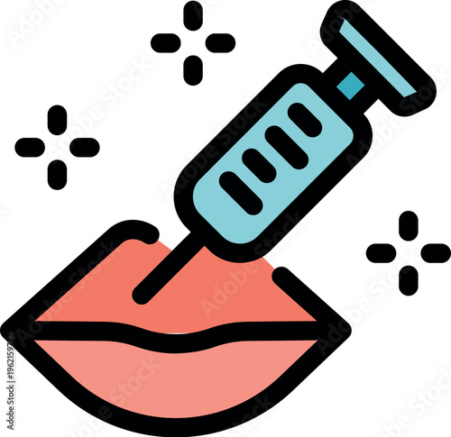 Syringe injecting filler into lips, enhancing volume and shape for cosmetic purposes