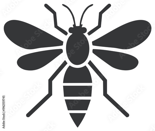 Stylized Dark Gray Insect Icon Representation of a Flying Bee or Wasp