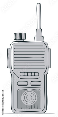 Handheld radio transceiver illustration, walkie talkie communication device, portable talk set vector design, sketchy radio transmitter