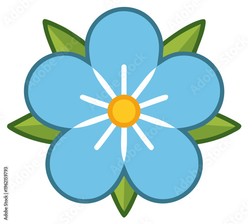 Delicate blue Forget-me-not flower with green leaves - vector illustration