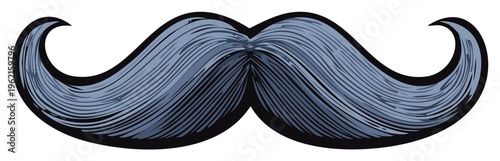 Gray mustache illustration with black outline, vintage style