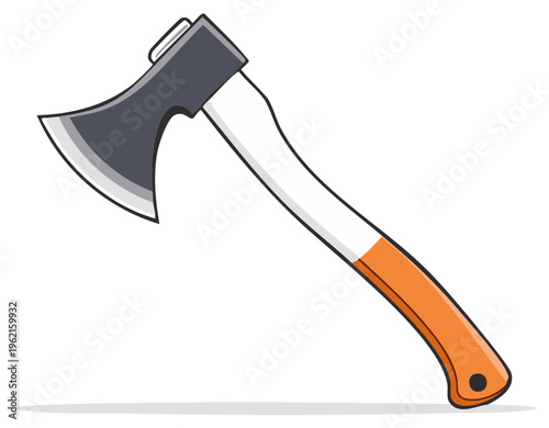 Illustrated Axe with Gray Head and Orange Handle