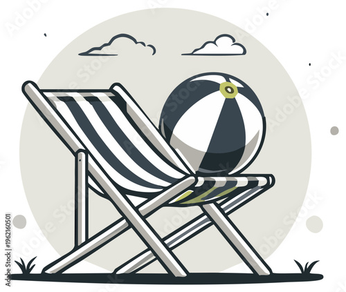 Beach chair illustration with a beach ball vacation scene summer vacation