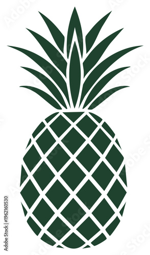 Dark green pineapple fruit silhouette graphic. Modern minimalist tropical food icon.