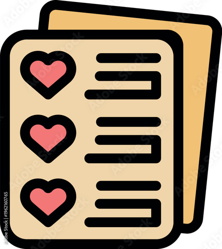Love list icon representing a romantic checklist, favorite things, or a wishlist of romantic gifts