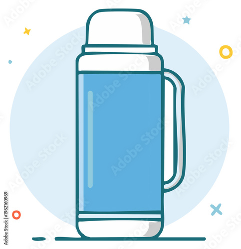 Blue Thermos Bottle with Handle Illustration for Keeping Drinks Hot or Cold