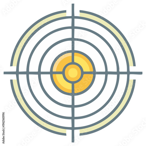 Yellow Aiming Target with Concentric Circles, Focus Point in the Center and Crosshairs