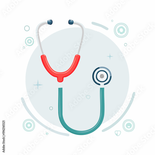 Flat style stethoscope icon for medical measurement and health checkup