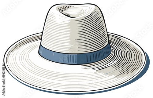 Illustration of a Classic Panama Hat Style Headwear with Ribbon Detail Fashion Accessory