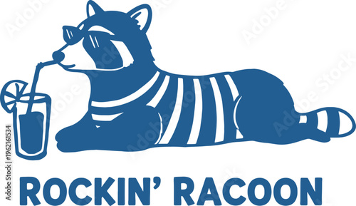 Rockin raccoon drinking a cocktail with sunglasses on