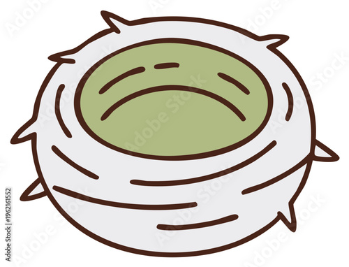 Simple Hand Drawn Bird Nest with Green Center and Spiky Outer Edge
