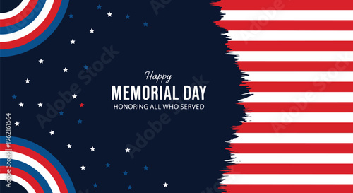 Memorial Day design with red, white, and blue elements, dark background with stars, suitable for patriotic celebrations, social media graphics and marketing campaigns.