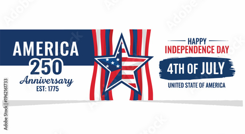 Patriotic design with American flag star, text elements, and vibrant colors, concept for independence day, fourth of july celebration, and usa national events promotion.