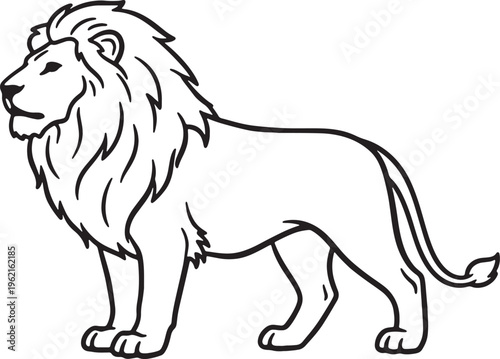 Standing lion with long mane and tail