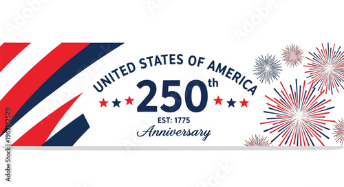 Patriotic illustration of the USA's 250th Anniversary featuring a star-spangled design with fireworks, perfect for event promotion, historical commemorations, and patriotic celebrations.