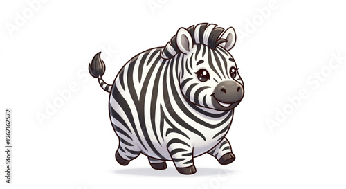 Cute and chubby zebra cartoon character walking and smiling isolated on white background