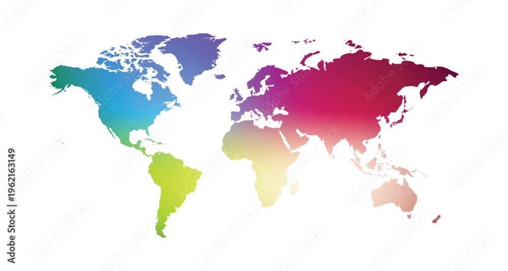 Fototapeta premium Colorful Gradient World Map Silhouette Vector Isolated on White Background