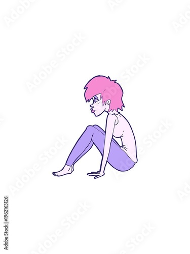 flashy sales animation of cartoon woman sitting