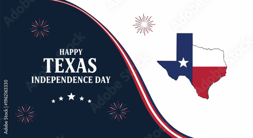 Texas Independence Day design with Texas flag, fireworks and stars, vibrant colors, concept for patriotic events, celebratory promotions and texas-themed advertising.