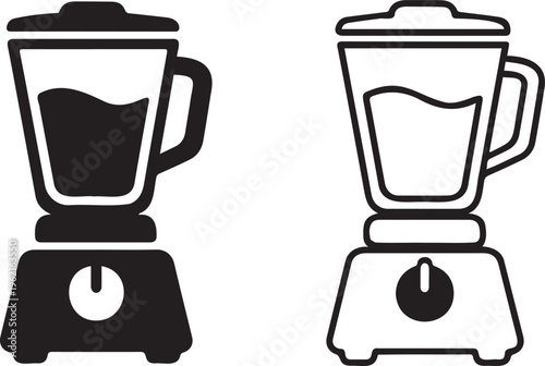 Kitchen blender vector icons in solid and outline styles, electric food processor symbols for cooking apps, minimalist smoothie maker equipment graphics