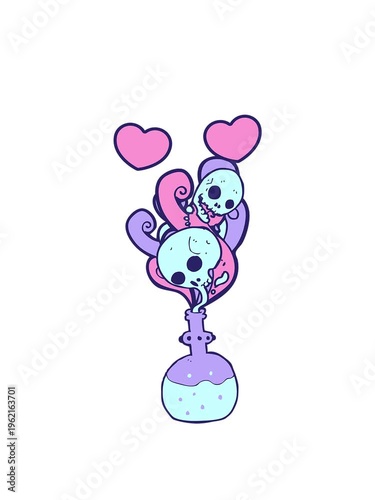spinning hearts animation of cartoon potion doodle