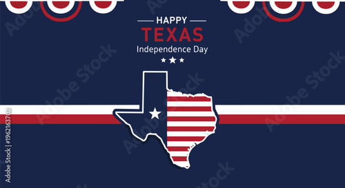 Vibrant illustration of Texas Independence Day with the Texas outline and the USA flag colors, perfect for patriotic posters, holiday greetings, and event promotions.