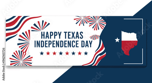 Vibrant patriotic Texas Independence Day design featuring state flag colors and fireworks, perfect for celebratory graphics, event promotions, and social media posts.