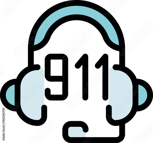 Headset with microphone and 911 emergency number, call center operator receiving calls