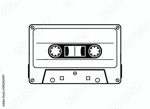 Nostalgic Audio Icon: A minimalist line drawing captures the essence of a classic cassette tape, symbolizing an era of music and memory.