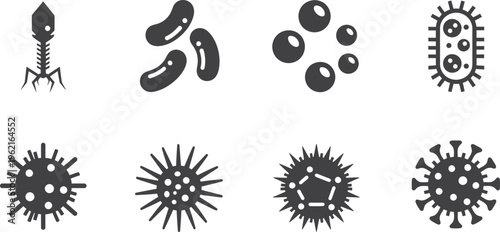Virus and Bacteria Icons Set Microorganism Germ Cell Medical Science Vector Illustration Collection