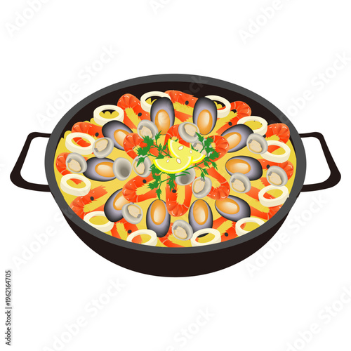 大きな鍋に入ったパエリア