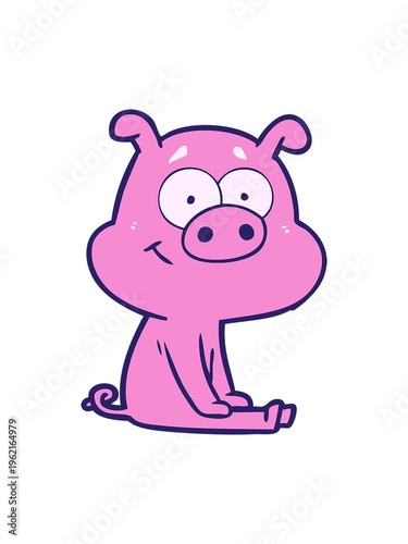 bob and pause animation of happy cartoon pig sitting