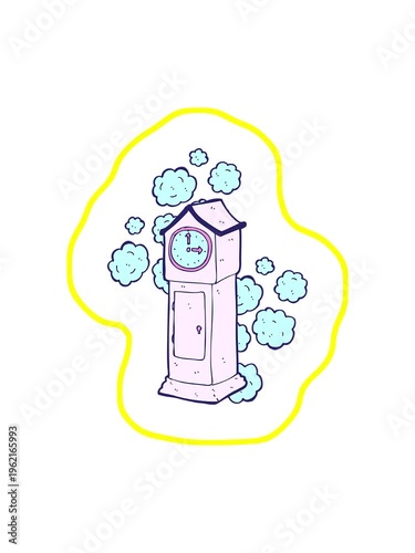 radioactive glowing animation of cartoon dusty old grandfather clock