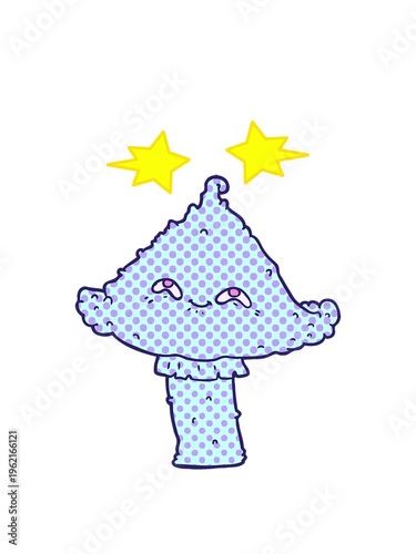spinning stars animation of cartoon mushroom with face