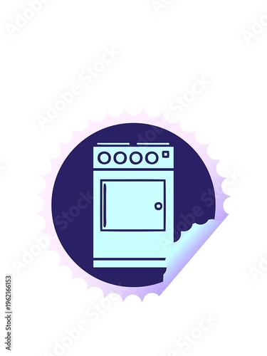 stretching up animation of circular peeling sticker cartoon of a oven and cooker