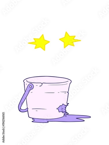 spinning stars animation of broken bucket cartoon