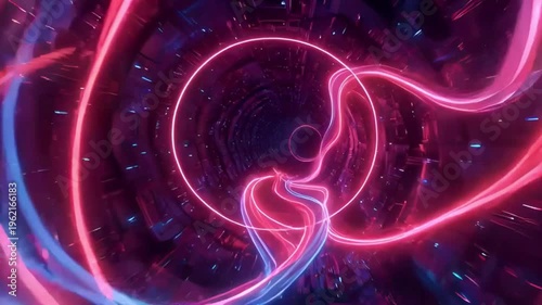 Futuristic Neon Wormhole Interstellar Pathway Futuristic Neon Tunnel with Colorful Light Trails and Motion Effect