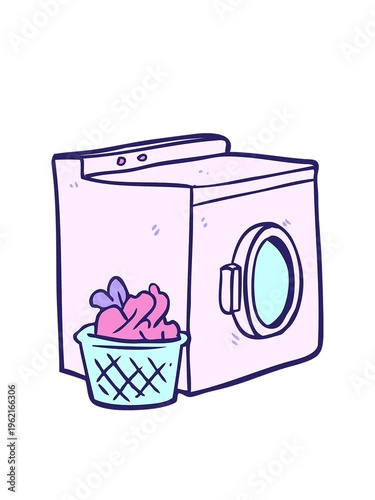 blinking radial lines animation of a cartoon washing machine and laundry