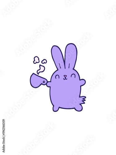 sales flash animation of cute cartoon rabbit with coffee cup