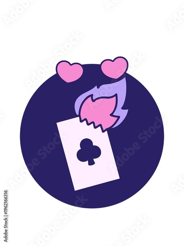 spinning hearts animation of iconic tattoo style image of a flaming card