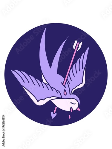 shine light effect animation of tattoo style image of a swallow crying