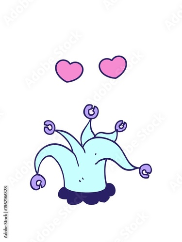 spinning hearts animation of cartoon jester hat