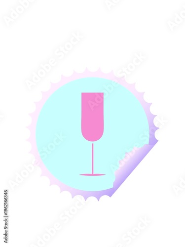 blinking radial lines animation of circular peeling sticker cartoon of a champagne flute