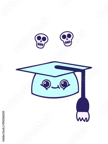 spinning skulls animation of cute cartoon of a graduation hat