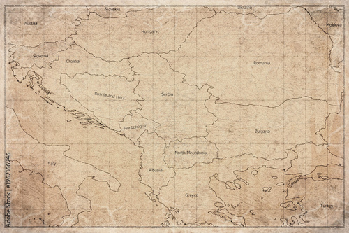 Vintage Map Of Balkans On Retro Paper Background