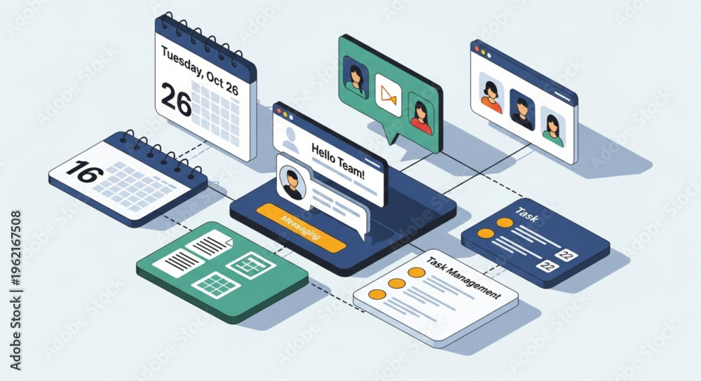 Fototapeta premium Isometric Illustration of Digital Workflow and Application Integration.