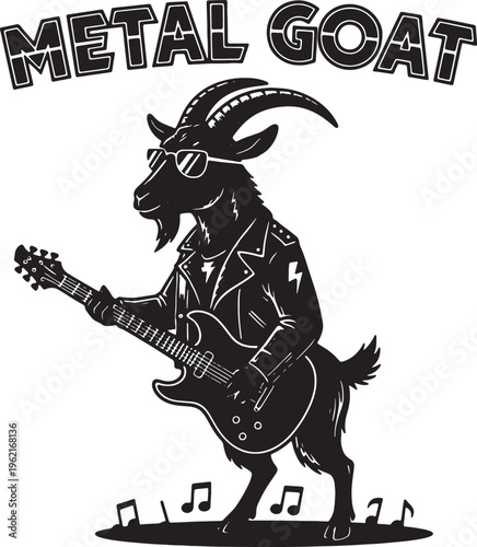 Goat wearing sunglasses playing electric guitar