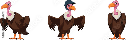 Photos Cartoon vulture vector illustration set featuring standing, expressive, and helm